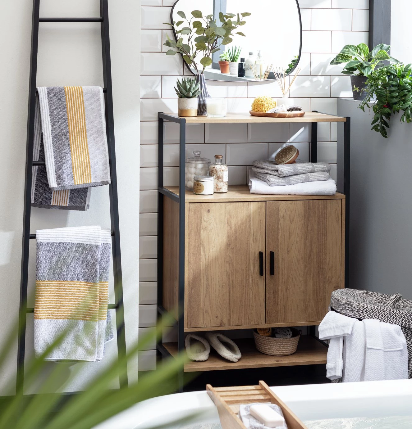 Free Shipping - Habitat Loft Living 2 Door Cabinet Oak Freestanding Bathroom Cabinets - Image 2