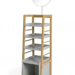 Free Shipping - Habitat Bamboo Mirrored Tallboy Grey Freestanding Bathroom Cabinets