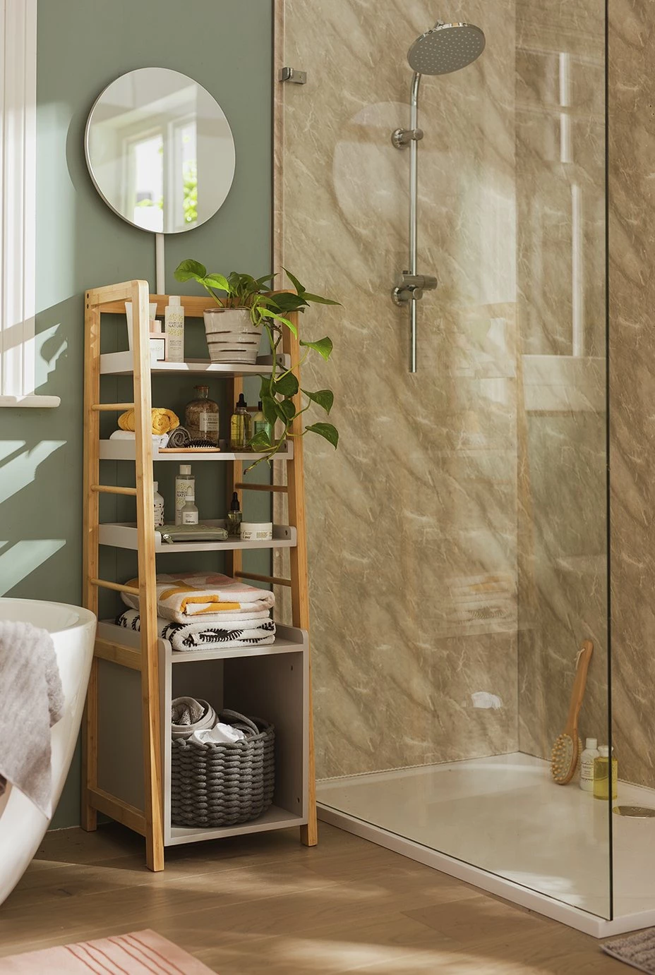 Free Shipping - Habitat Bamboo Mirrored Tallboy Grey Freestanding Bathroom Cabinets - Image 3