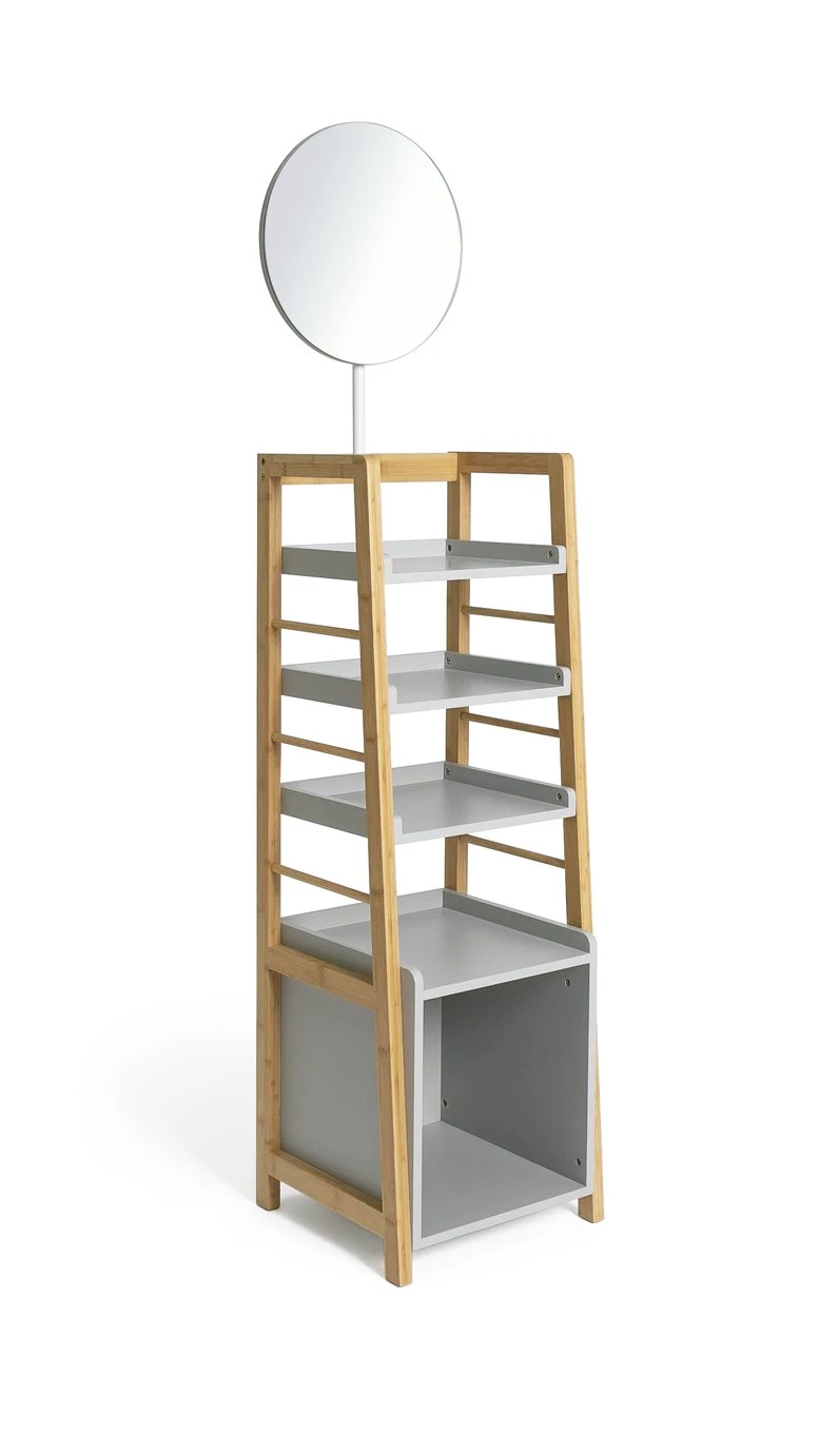 Free Shipping - Habitat Bamboo Mirrored Tallboy Grey Freestanding Bathroom Cabinets - Image 5