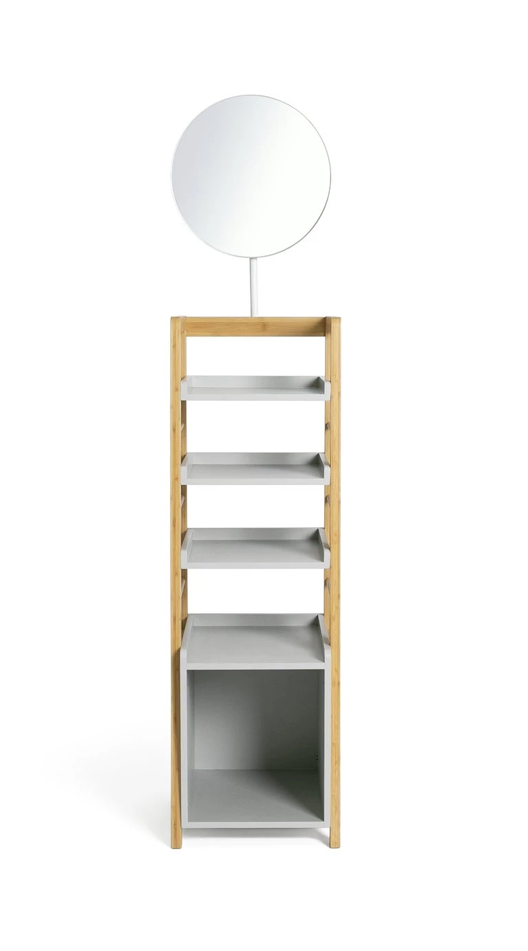 Free Shipping - Habitat Bamboo Mirrored Tallboy Grey Freestanding Bathroom Cabinets - Image 6