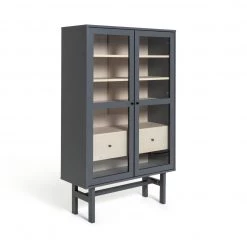Free Shipping - Habitat Jadon 2 Door Glass Display Cabinet Dark Grey Display Cabinets